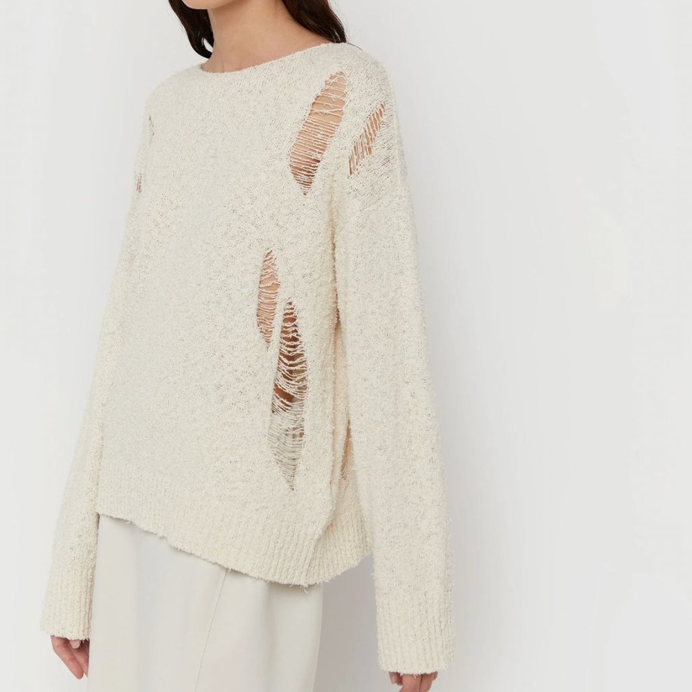 Oak and Fort DISTRESSED OVERSIZED SWEATER - Cream